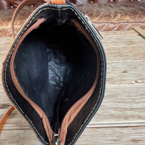 Vintage Genuine Ostrich Leather Borse in Pelle Crossbody Handbag Black Cognac - Picture 9 of 13